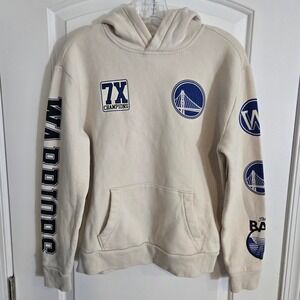 Hollister Golden State Warriors Hoodie Mens XS Cream NBA 7X‎ Champions Logo